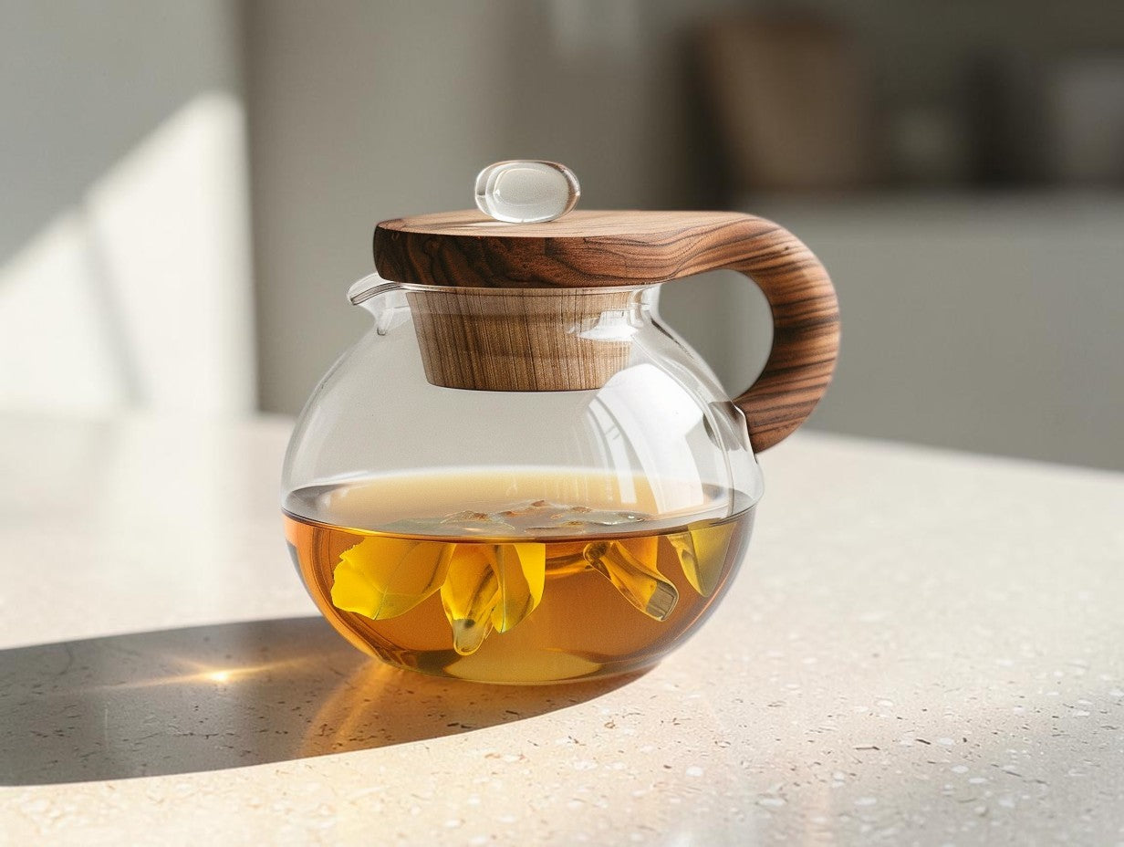 Aurn Minimalist Borosilicate Glass Teapot with Wooden Lid and Removable Infuser (850ml)