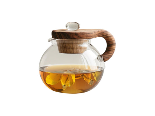 Aurn Minimalist Borosilicate Glass Teapot with Wooden Lid and Removable Infuser (850ml)