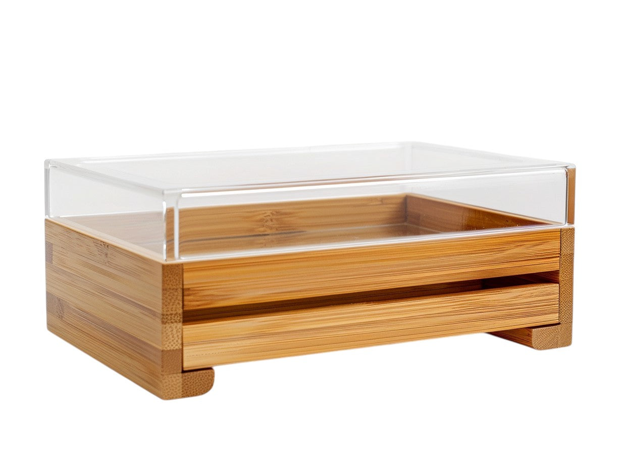 Aurn Clear Acrylic Desktop Organizer with Natural Bamboo Drawers