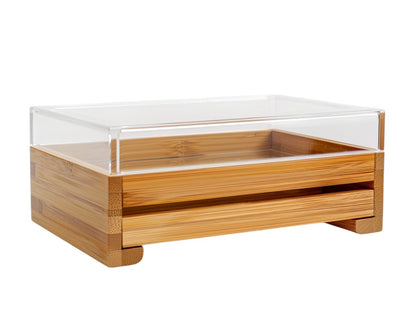 Aurn Clear Acrylic Desktop Organizer with Natural Bamboo Drawers